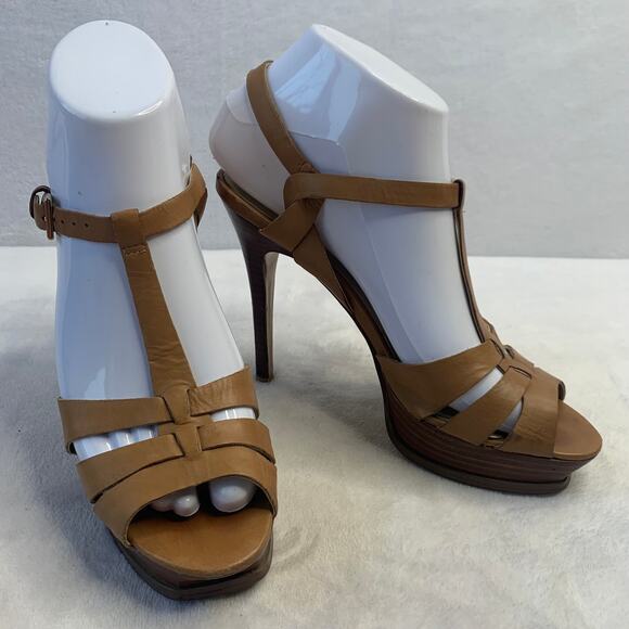VTG Guess Womens Sz 8 Tribute Style Open Toe Strappy Nude High Heels - Picture 1 of 11